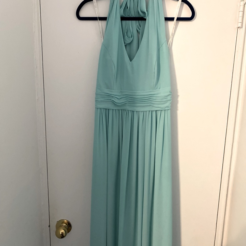 DAVIDS BRIDAL - Georgette Halter Bridesmaid Dress, Tiffany Blue